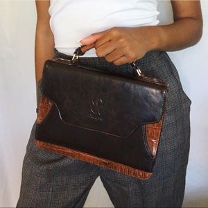 BROWN LEATHER VINTAGE BELLROSE HANDBAG
